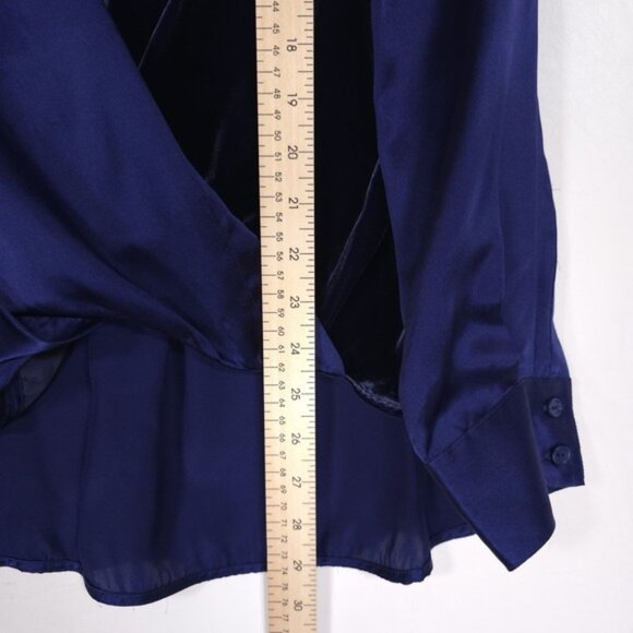 Sundance Blended Paths Blue 100% SILK Velvet Faux Wrap Top Women's MEDIUM Hi Low - Picture 6 of 13